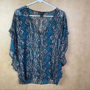 Ella Moss Snakeskin Print 100% Silk Sheer Top Size XS